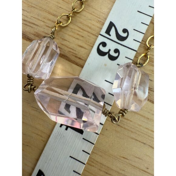 J. Crew Long Gold Tone Chain Necklace W/ Pink Faceted Beads Double Strand Design - Picture 9 of 9
